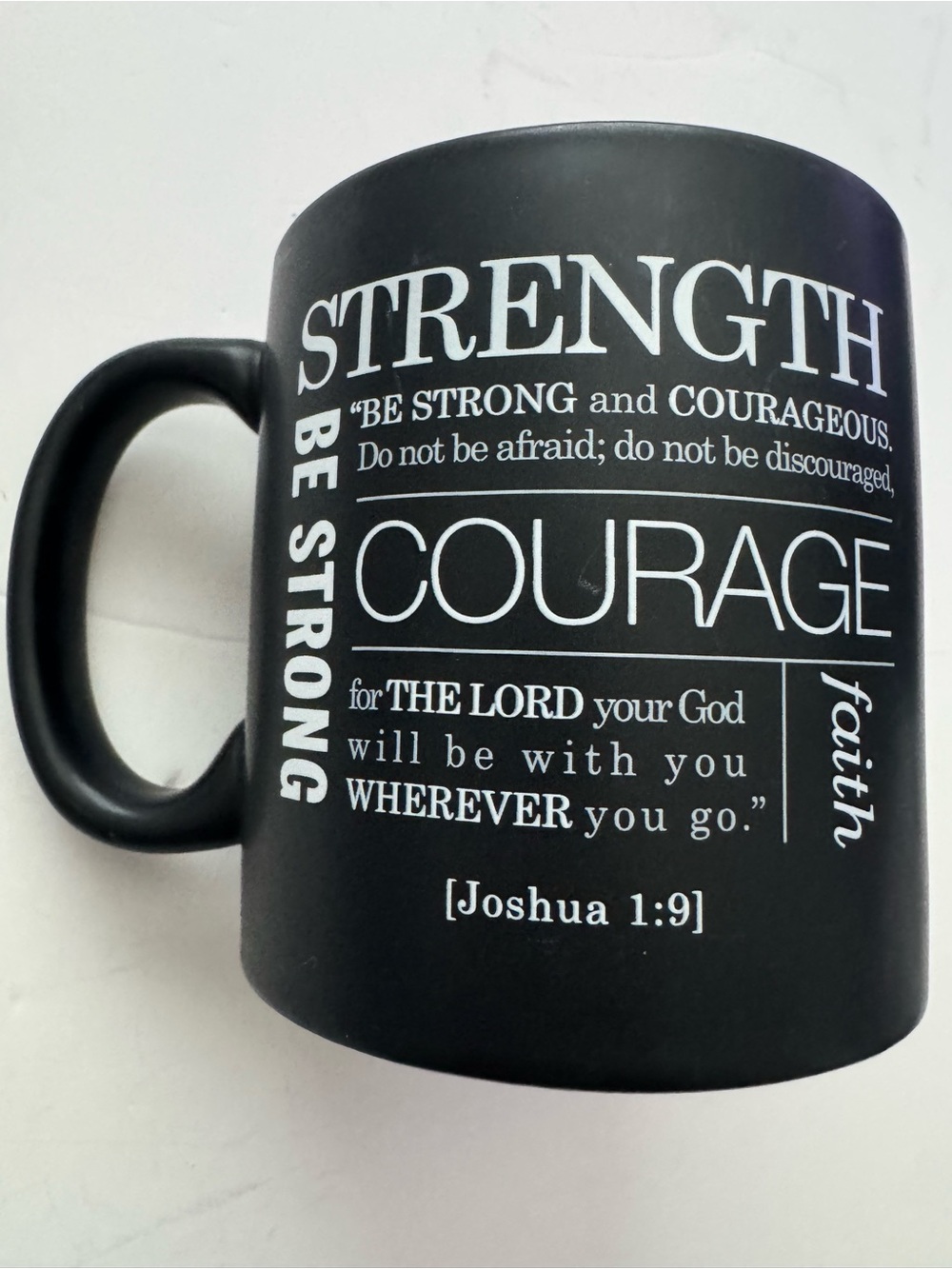 Strength & Courage Black Inspirational Mug with Scripture VERY GOOD